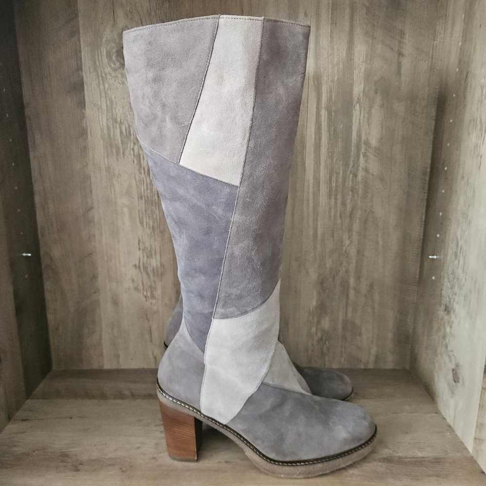 Gabor Patchwork Gray Heeled Mid Calf Boots Womens 7.5